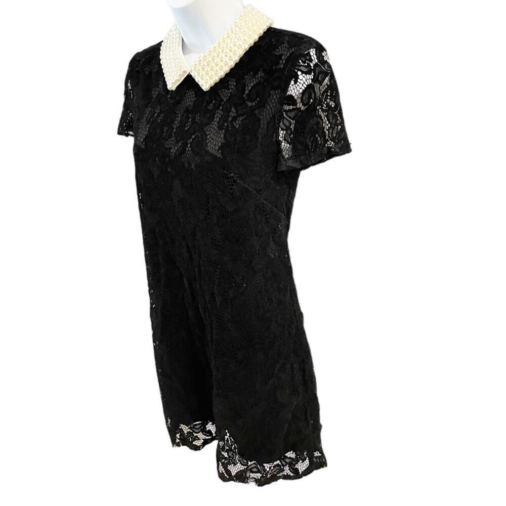 Betsey Johnson Faux Pearl Collared Black Velvet Lace Dress Size 2 - Picture 4 of 13